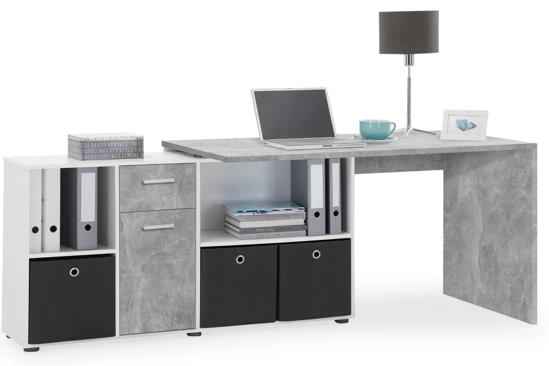 Lexo Hjørneskrivebord 136 cm med Justerbar Hylla