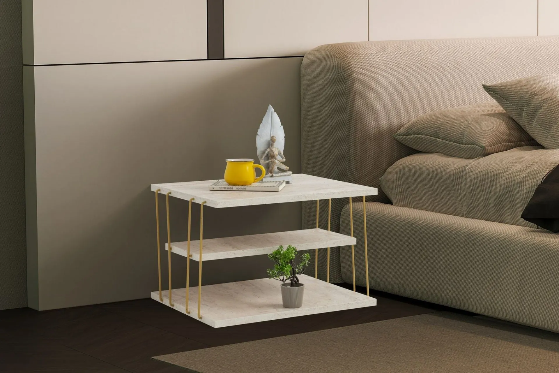 Avlastningsbord-Lifon Sidebord 50 cm Gull,Marmor