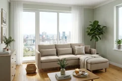 Basic Home Sofa Med Sjeselong-Lovis 3-seters sofa med vendbar sjeselong i stoff Beige