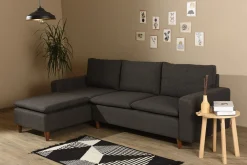 Sofa Med Sjeselong-Lungo Sofa med Sjeselong 4-seter Mørkegrå