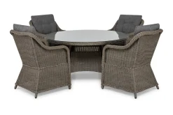 deNoord Marcus Spisegruppe 140 Rund + 4 Lenestoler m Pute