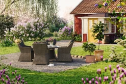 deNoord Marcus Spisegruppe 140 Rund + 4 Lenestoler m Pute