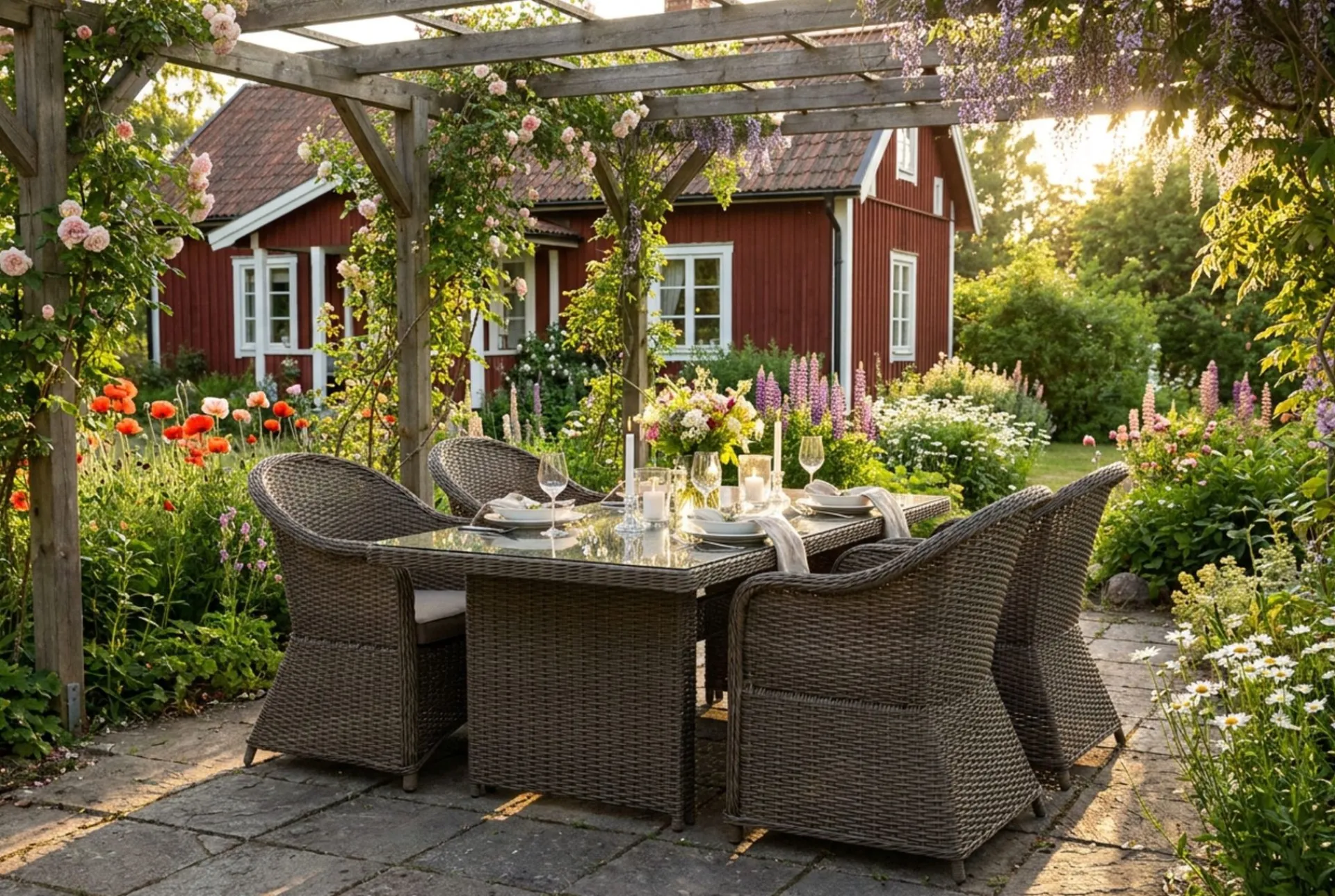 deNoord Marcus utendørs spisegruppe 160x90 cm med 4 Marcus Light utefåtöljer