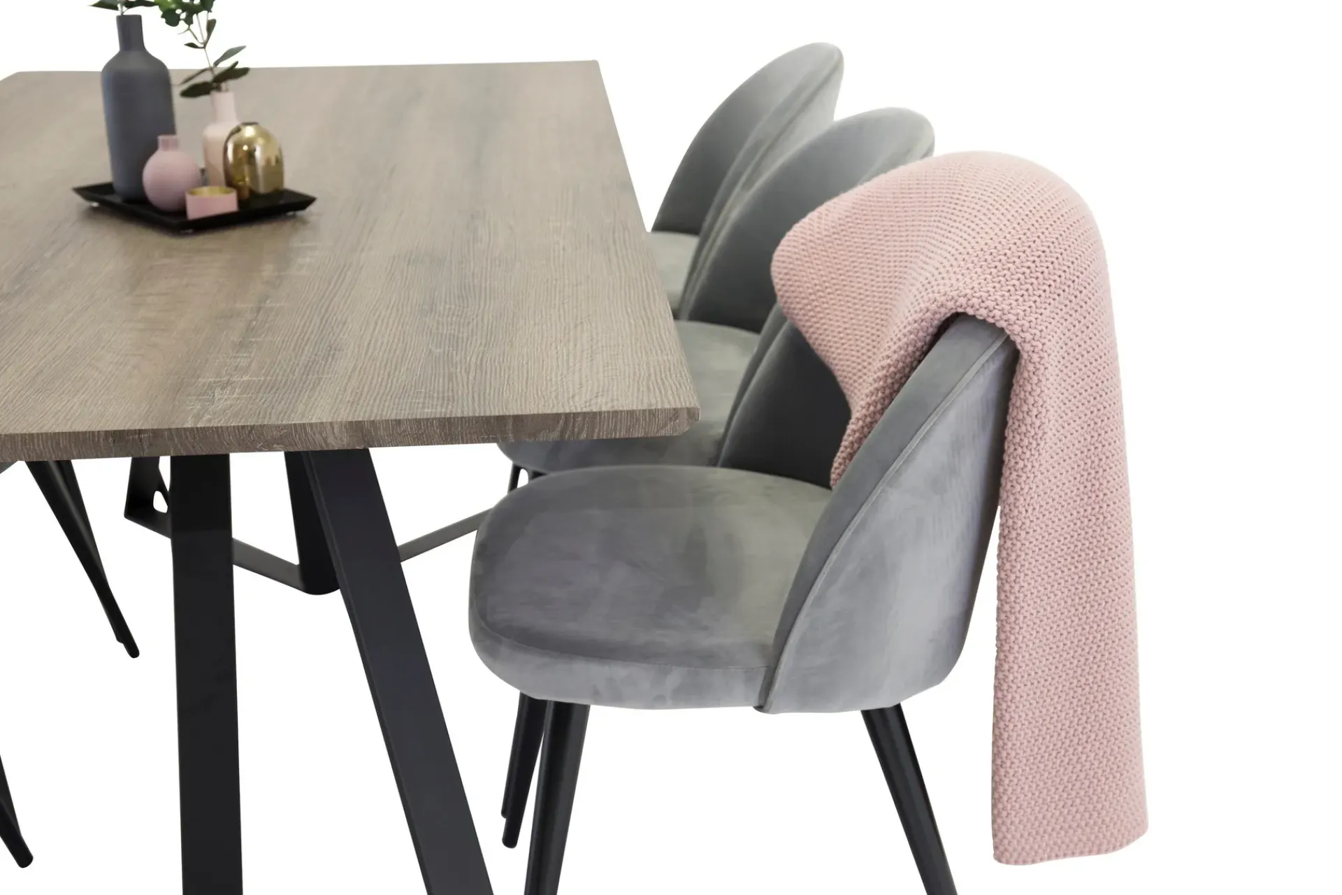 Venture Home Spisegrupper-Marina Spisegruppe 180 cm Rektangulært med 6 Velvet Fløyel Spisestoler Svart,Grey
