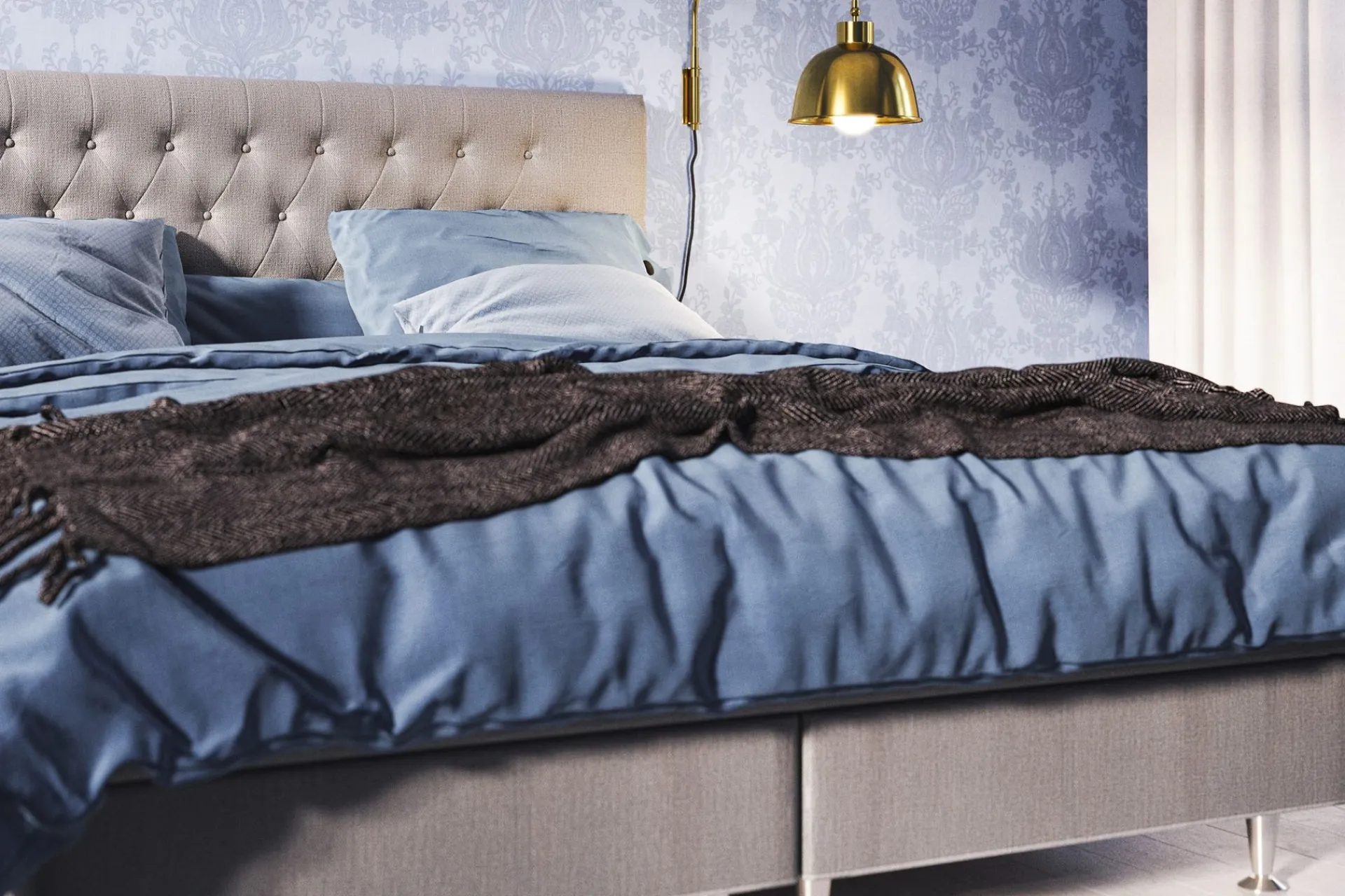 Bedly Kontinentalsenger-Meja Komplett Sengpakke 160x200 cm Dobbeltseng med Sengegavl Lysegrå