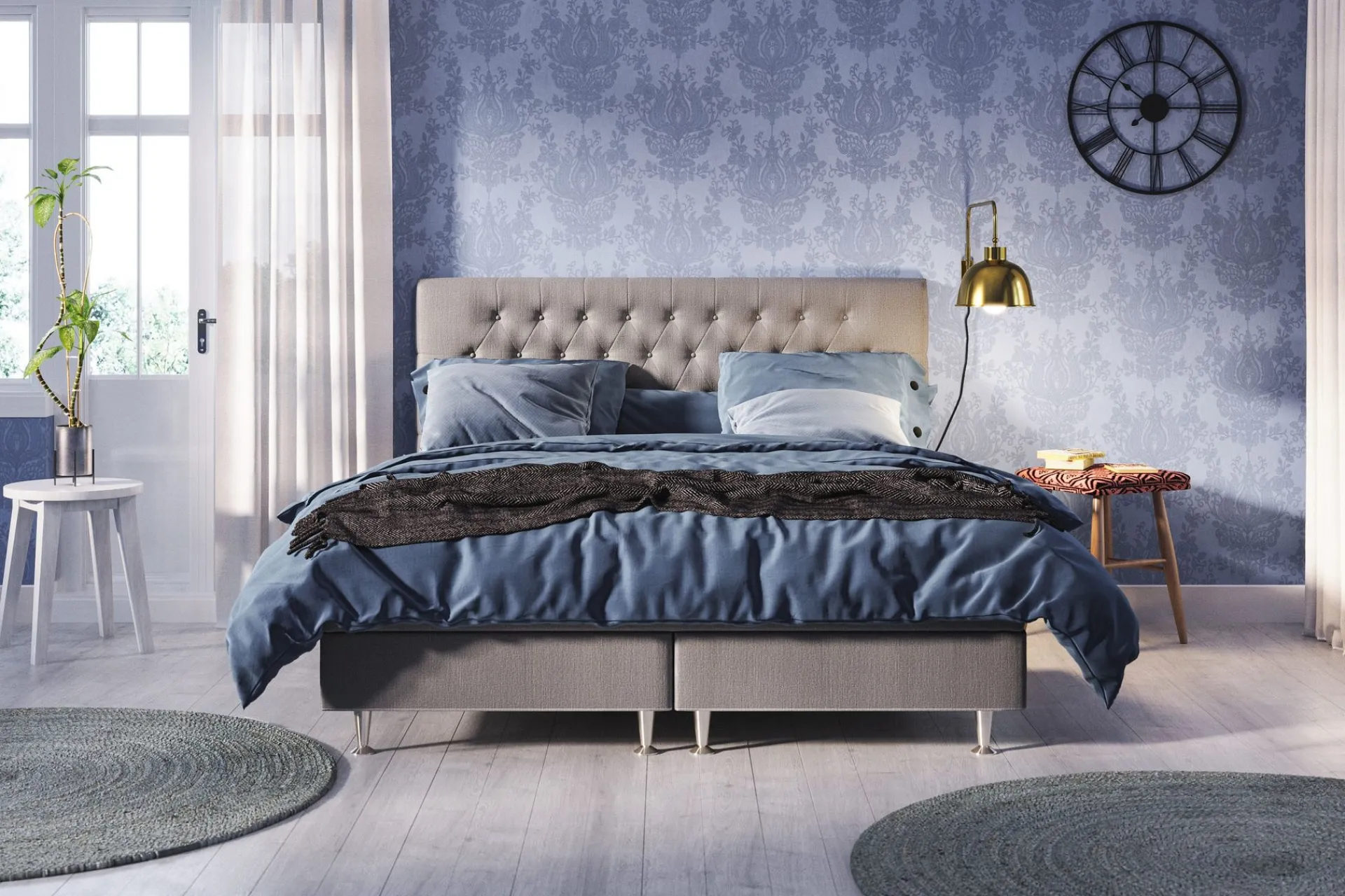 Bedly Kontinentalsenger-Meja Komplett Sengpakke 160x200 cm Dobbeltseng med Sengegavl Lysegrå