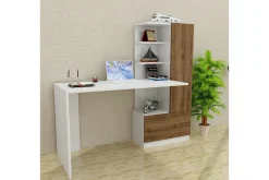 Kontorbord-Merinoz Skrivebord 150 cm med Oppbevaring Hyller + Skuff + S Brun,Hvit