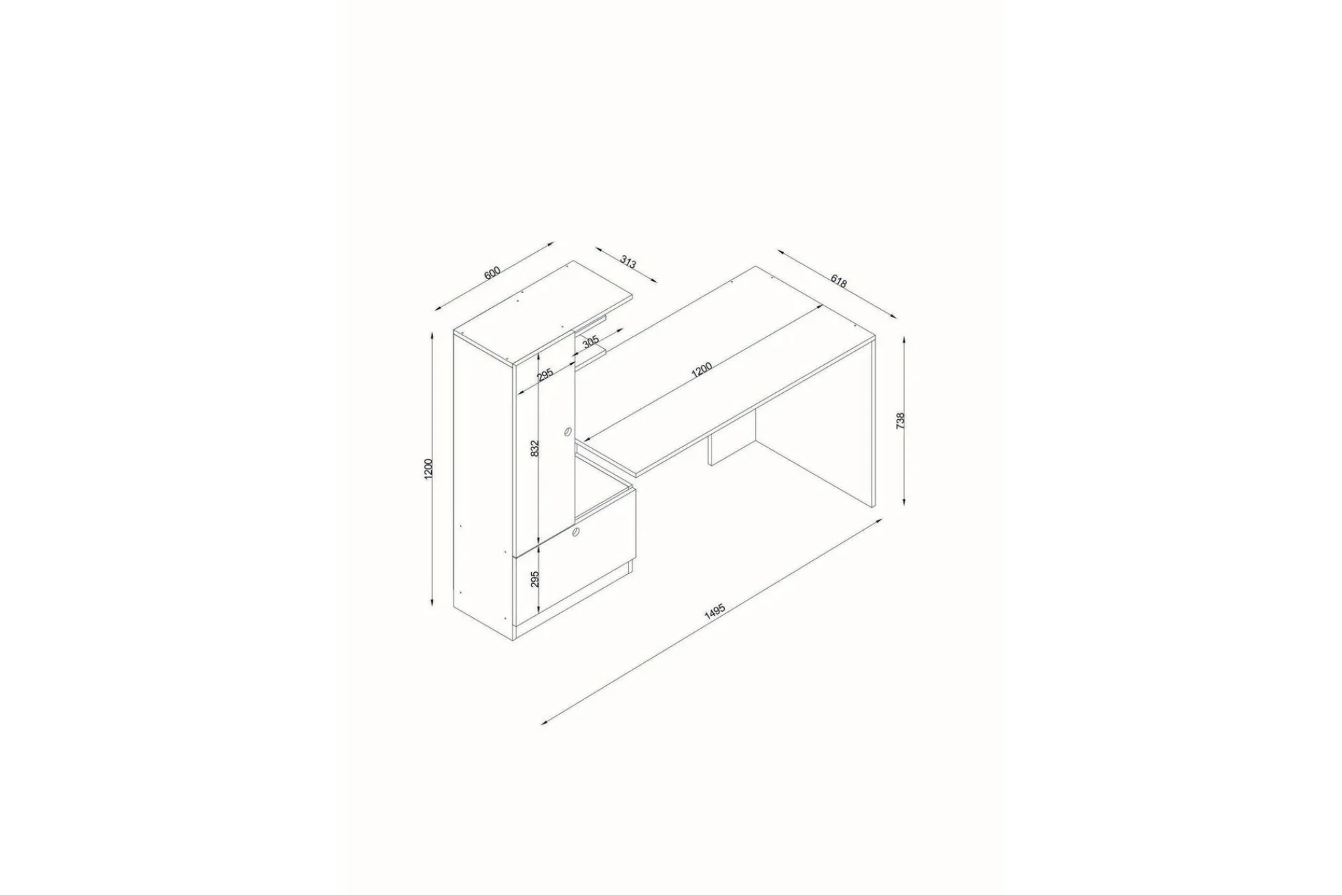 Merinoz Skrivebord 120 cm med Oppbevaring Hyller + Skuff + S