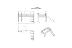 Barneseng & Juniorseng-Middelseng med gardin Pino Astro Grå, Grå, Med sklie, Uten tunnel, 3 Grey
