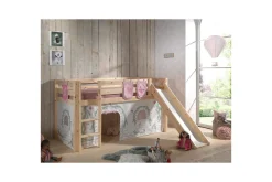 Barneseng & Juniorseng-Middelseng med gardin Pino Birdy lig, lig, Med sklie, Uten tunnel, 3 Natur