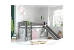Barneseng & Juniorseng-Middelseng med gardin Pino Birdy Grå, Grå, Med sklie, Uten tunnel, Ingen lommer Grey