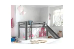 Barneseng & Juniorseng-Middelseng med gardin Pino Princess Grå, Grå, Med sklie, Uten tunnel, Ingen lommer Grey