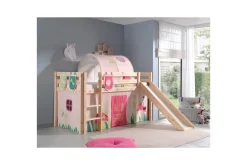 Barneseng & Juniorseng-Middelseng med gardin Pino Spring Naturlig, Naturlig, Med sklie, Vår, Fjær, 3 Natural