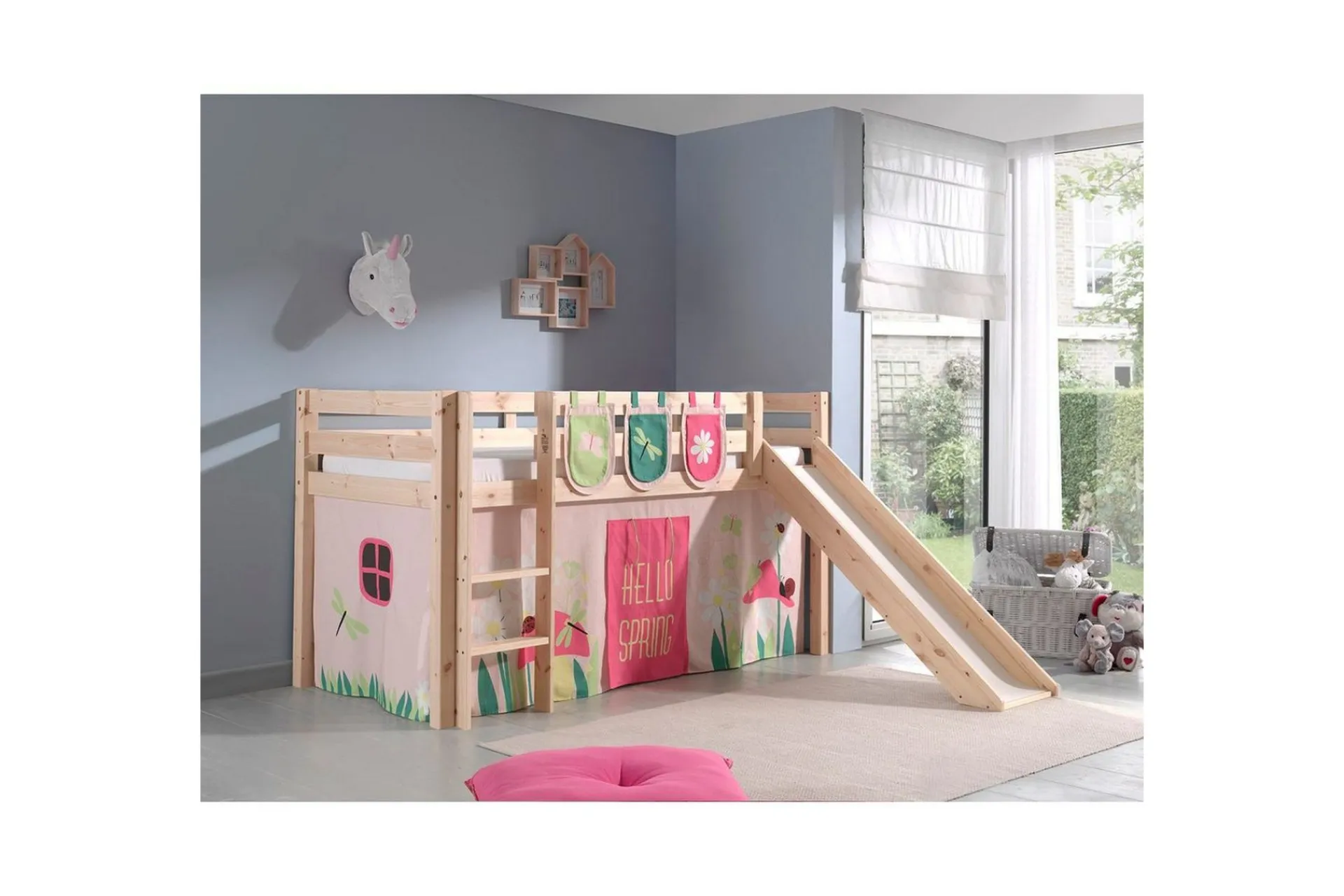 Barneseng & Juniorseng-Middelseng med gardin Pino Spring Naturlig, Naturlig, Med sklie, Uten tunnel, 3 Natural