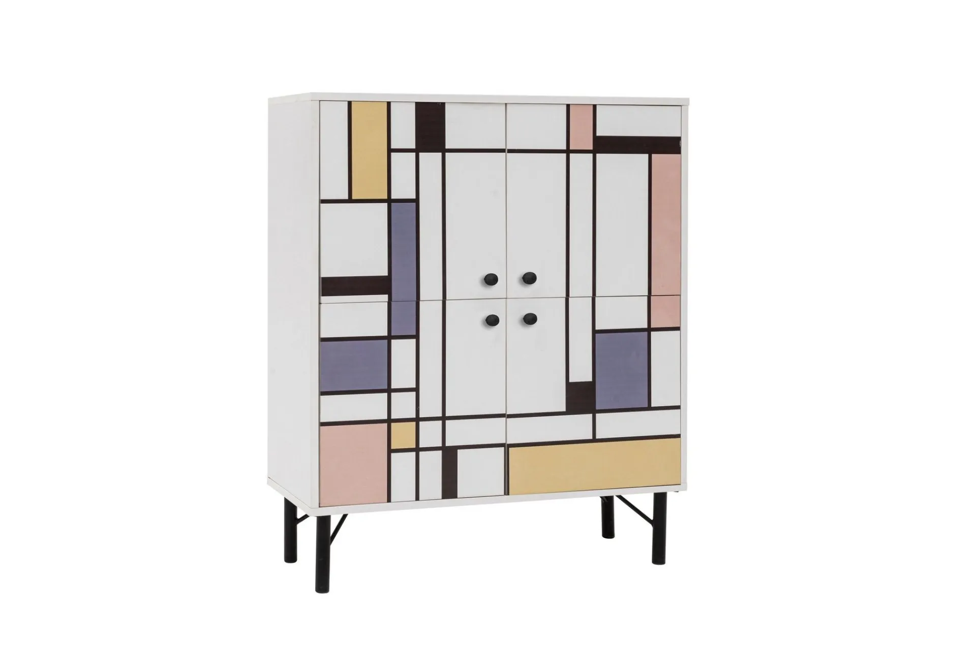 Oppbevaringsskap|Skap-Midia Highboard 95x111 cm Hvit/Brun/Lilla/Gul