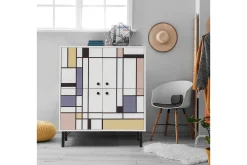 Oppbevaringsskap|Skap-Midia Highboard 95x111 cm Hvit/Brun/Lilla/Gul