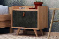 Avlastningsbord-Mod Design Nattbord 50 cm med Oppbevaring Skap Lærbeslag Brun,Grey