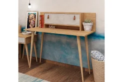 Kontorbord-Mod Design Skrivebord 120 cm med Oppbevaring Hylle+Luke Lærb Brun,Hvit