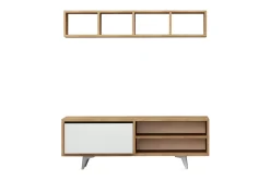Tv-Møbelsett-Mod Design TV-benk med Vegghylle Brun,Hvit