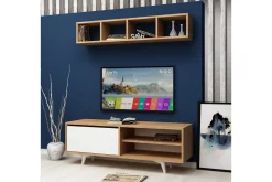 Tv-Møbelsett-Mod Design TV-benk med Vegghylle Brun,Hvit