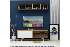 Tv-Møbelsett-Mod Design TV-benk med Vegghylle Brun,Hvit