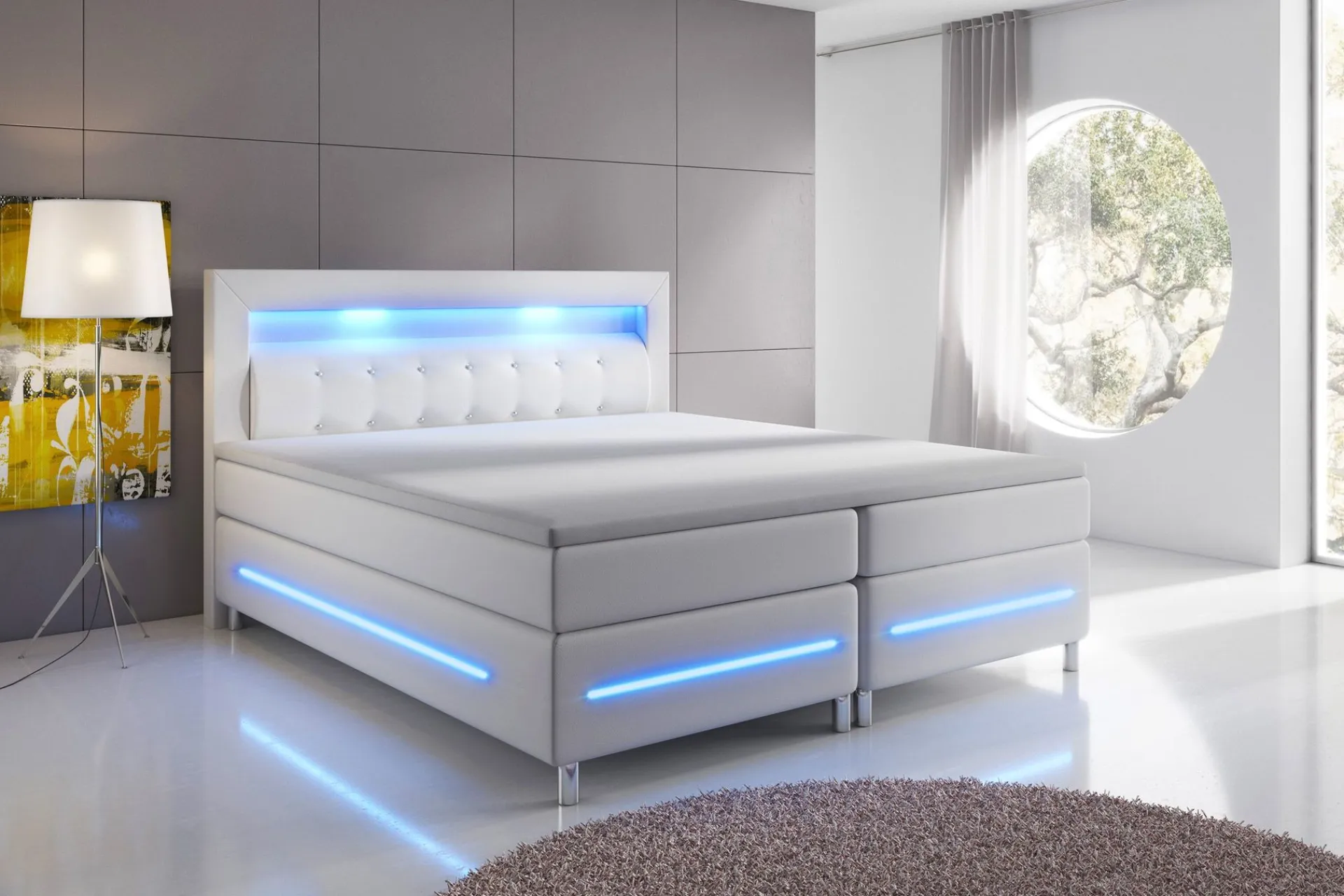 Cloud47 Kontinentalsenger|Komplett Sengepakke-Modena Lyx Sengepakke 160x200 LED-belysning Hvit