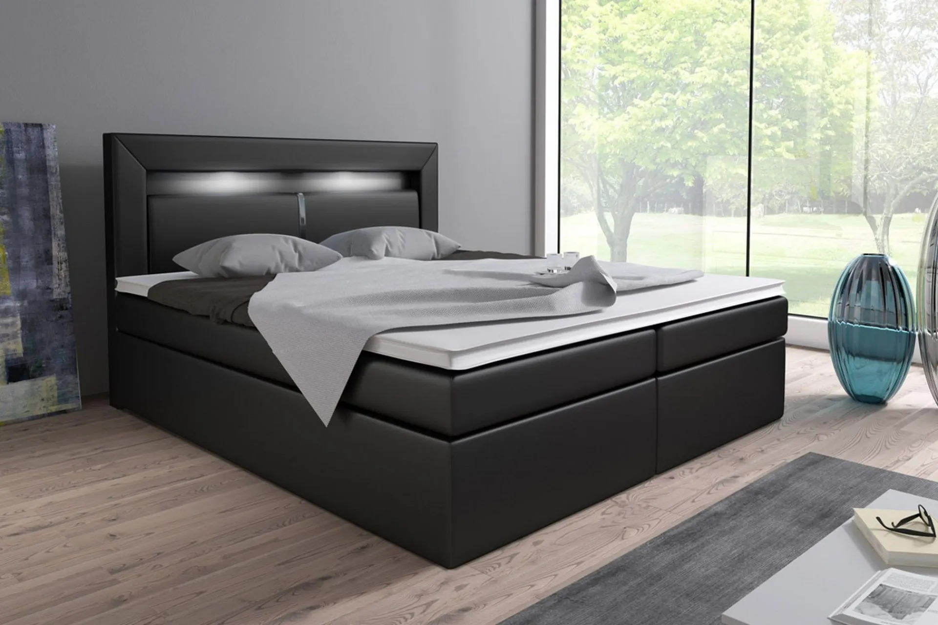 Cloud47 Modena Sengepakke 160x200 med Oppbevaring+LED Sengegavl