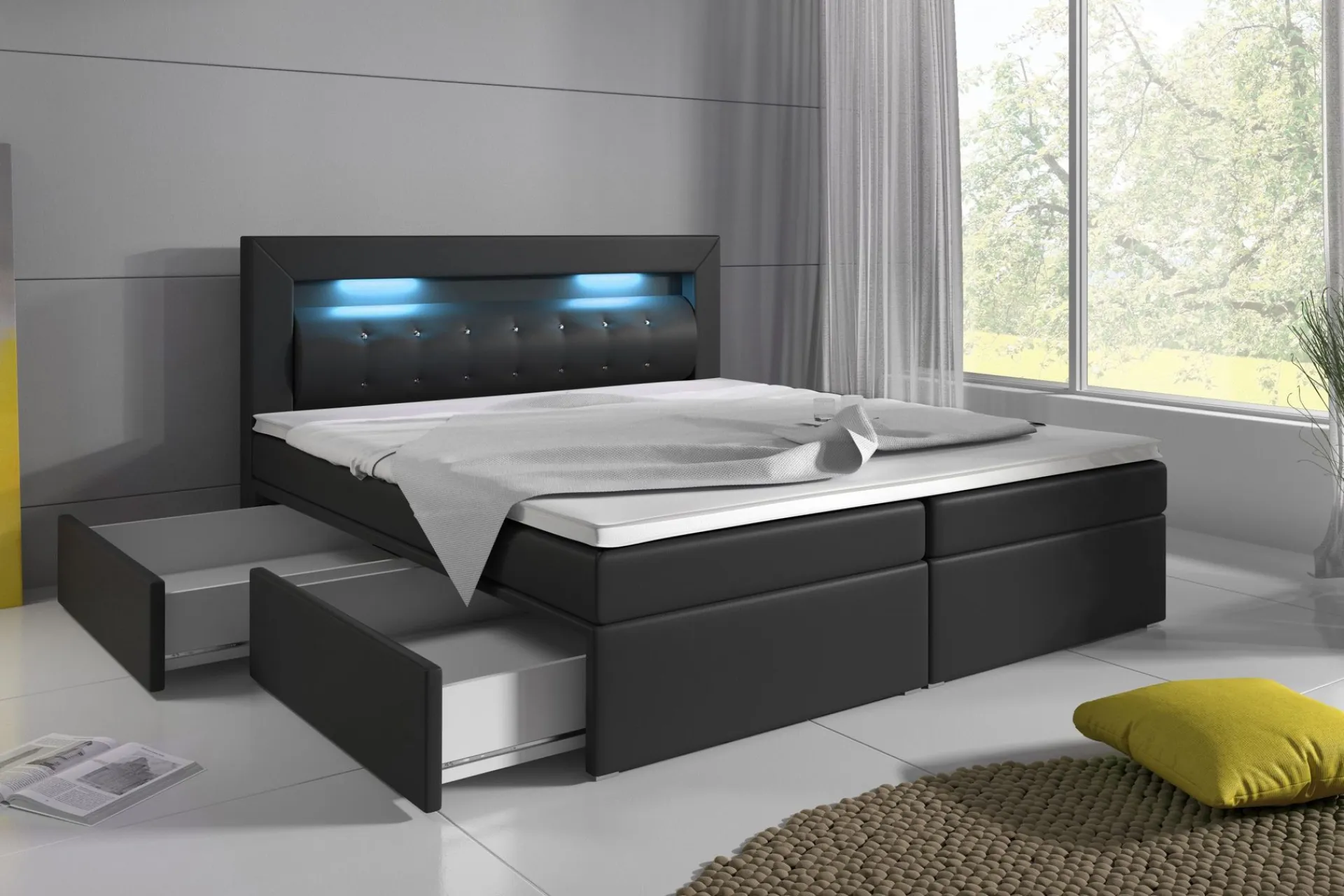 Cloud47 Kontinentalsenger|Seng Med Oppbevaring-Modena Sengepakke 160x200 med Oppbevaring LED-belysning Svart