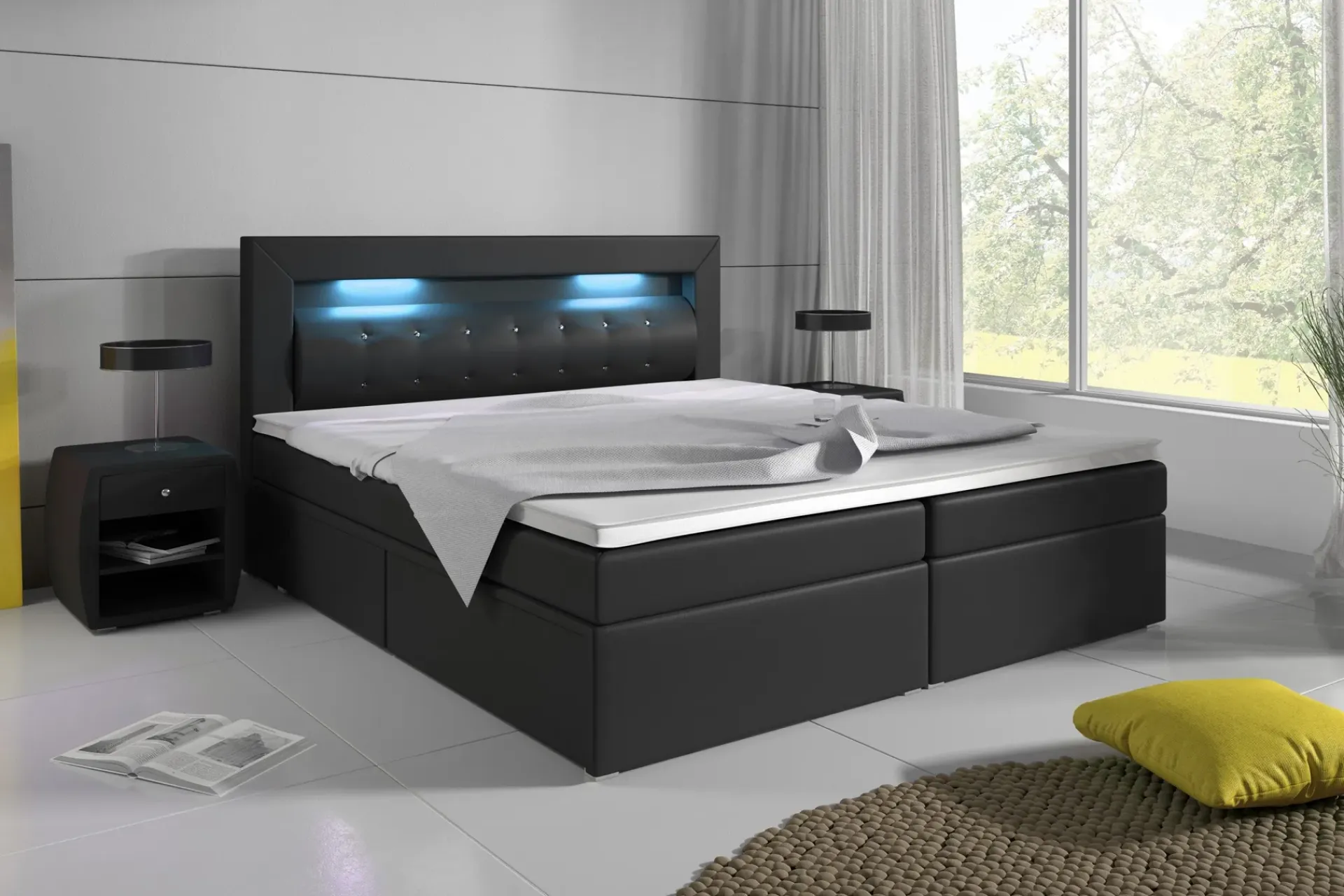 Cloud47 Kontinentalsenger|Seng Med Oppbevaring-Modena Sengepakke 160x200 med Oppbevaring LED-belysning Svart