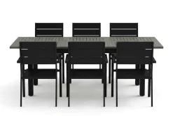 Comfort Garden Monaco utendørs spisegruppe uttrekkbar 150–250x90 med 6 Tunis stablebare stoler