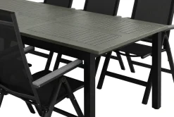 Comfort Garden Monaco utendørs spisegruppe, uttrekkbar 150–250x90 med 4 Maggie regulerbare stoler