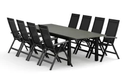 Comfort Garden Monaco utendørs spisegruppe, uttrekkbar 150–250x90 med 4 Maggie regulerbare stoler