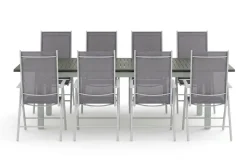 Comfort Garden Monaco utendørs spisegruppe, uttrekkbar 210/310x90 med 8 Maggie regulerbare stoler