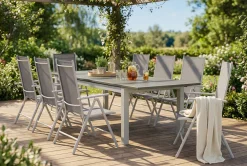 Comfort Garden Monaco utendørs spisegruppe, uttrekkbar 210/310x90 med 8 Maggie regulerbare stoler