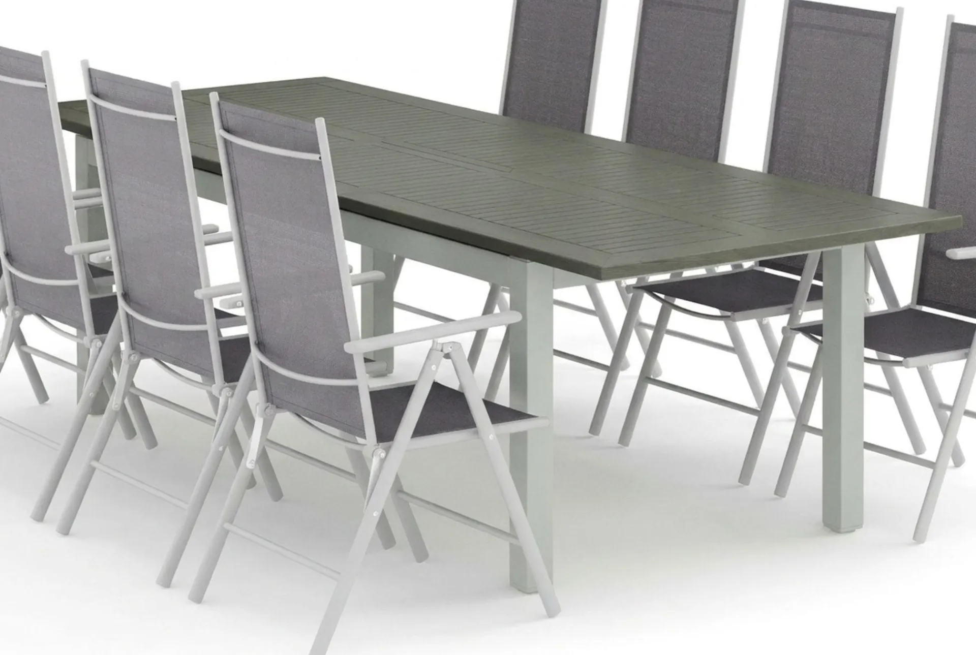 Comfort Garden Monaco utendørs spisegruppe, uttrekkbar 210/310x90 med 8 Maggie regulerbare stoler