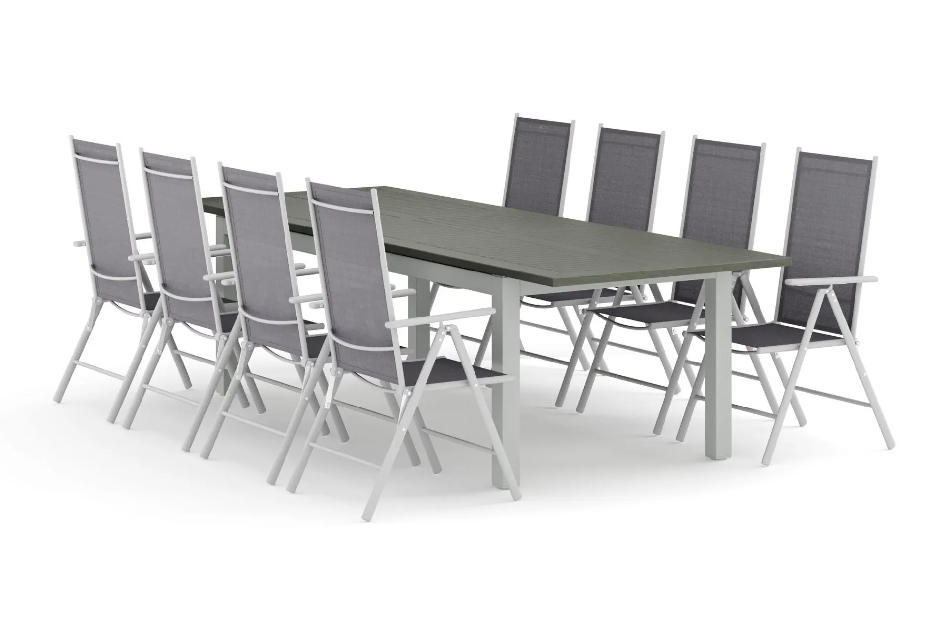 Comfort Garden Monaco utendørs spisegruppe, uttrekkbar 210/310x90 med 8 Maggie regulerbare stoler