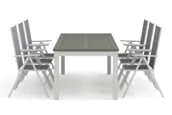 Comfort Garden Monaco utendørs spisegruppe, uttrekkbar 210/310x90 med 6 Maggie regulerbare stoler