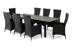 Comfort Garden Spisegrupper Hage-Monaco uttrekkbar utendørs spisegruppe inkl. ileggsplate 210–310 cm med 8 Jenny regulerbar spisestol Svart