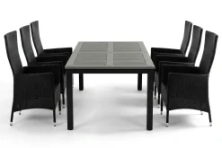 Comfort Garden Spisegrupper Hage-Monaco uttrekkbar utendørs spisegruppe inkl. ileggsplate 210–310 cm med 6 Jenny regulerbar spisestol Svart