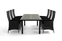 Comfort Garden Spisegrupper Hage-Monaco uttrekkbar utendørs spisegruppe inkl. ileggsplate 150–250 cm med 6 Jenny regulerbar spisestol Svart