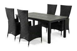 Comfort Garden Spisegrupper Hage-Monaco uttrekkbar utendørs spisegruppe inkl. ileggsplate 150–250 cm med 4 Jenny regulerbar spisestol Svart