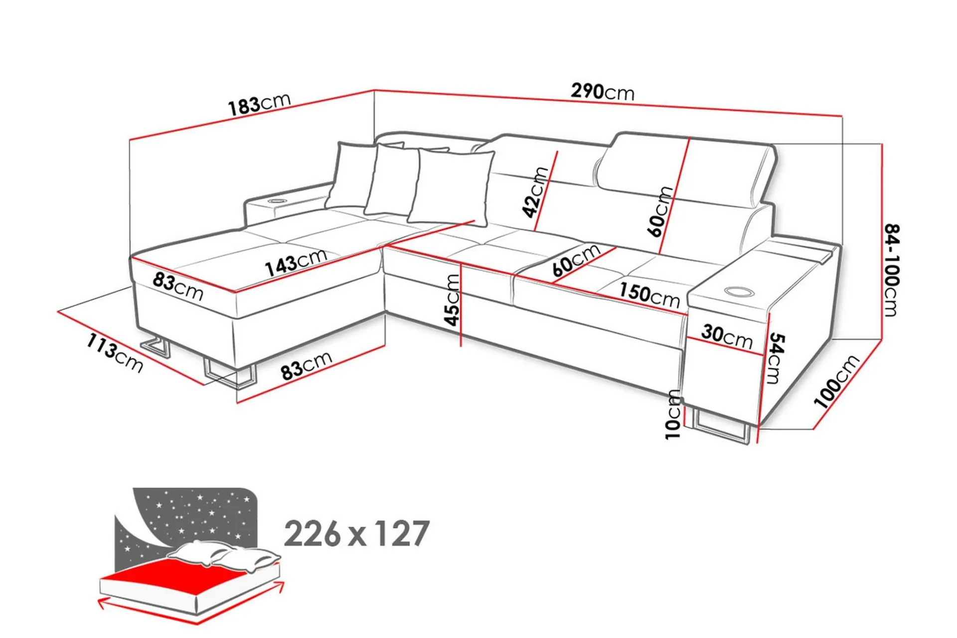 Velour Sofa & Fløyel Sofa-Morenia 4-seters Hjørnesovesofa Venstre Nour Sammet 1