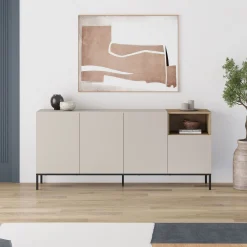 Gangbord|Avlastningsbord-Morlen Konsoll 180x80x41,8 cm Sandstone, Natural Oak, Black