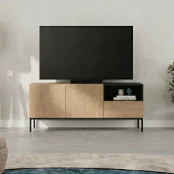 Tv-Benk & Mediabenk-Morlen TV-benk 140 cm Naturlig eik, tre-svart, svart