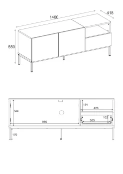 Tv-Benk & Mediabenk-Morlen TV-benk 140 cm Naturlig eik, tre-svart, svart