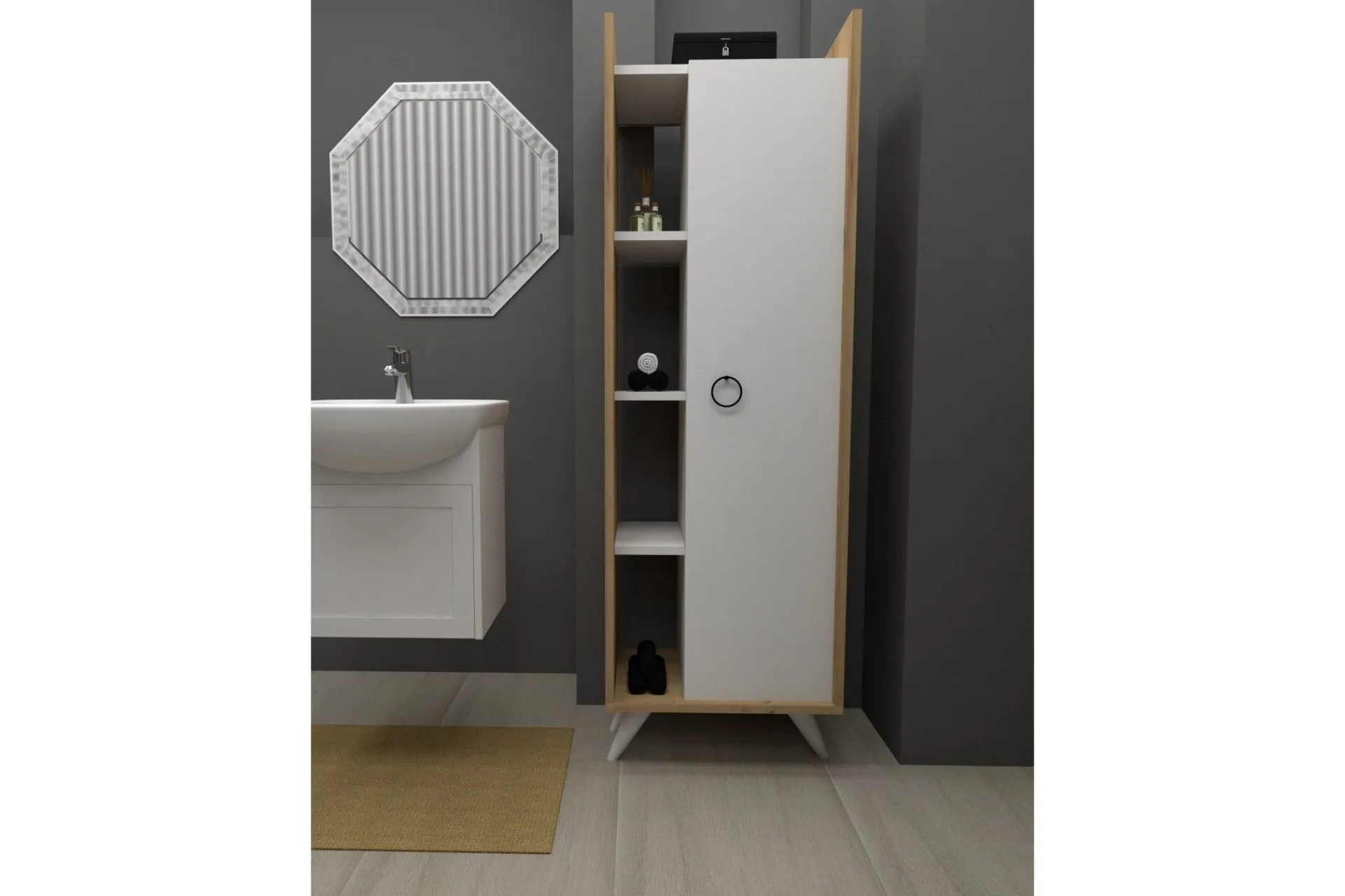 Baderom|Baderomsskap-Multi Purpose Cabinet Eik|Hvit Natur,Hvit