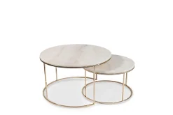 Concept 55 Avlastningsbord|Sofabord-New York Sofabord 80 cm Sett med 2 Rundt Hvit,Marmor,Gull