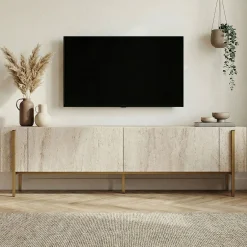 Mediestativ & Veggfeste-Nexus TV-benk 180 cm Travertin og gull