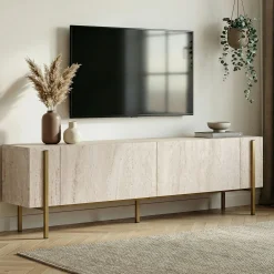 Mediestativ & Veggfeste-Nexus TV-benk 180 cm Travertin og gull