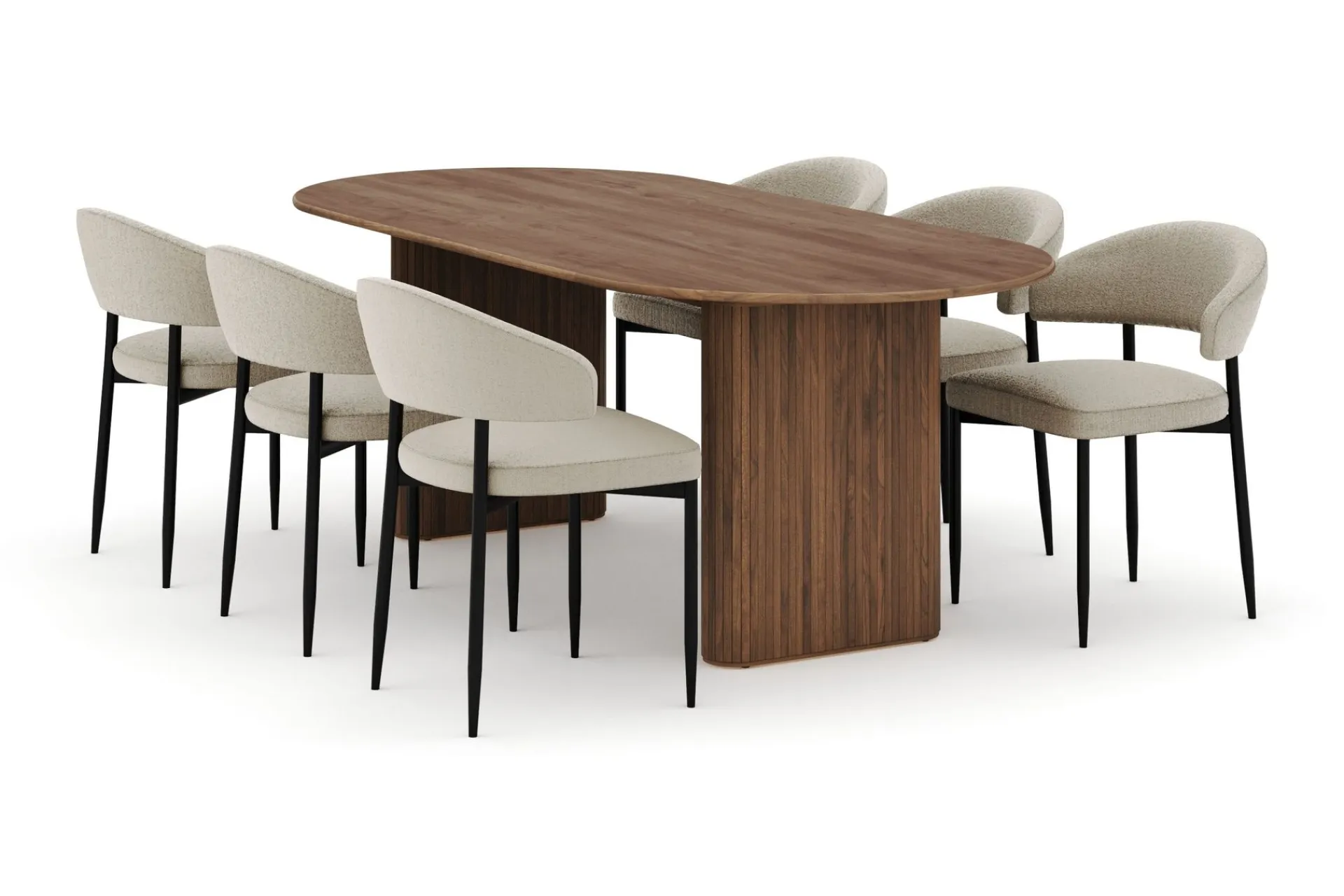 Bark Spisegrupper-Noira Ovalt Spisebord 220 cm med 6 Sawako Stoler Brun